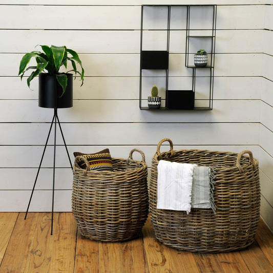 Rattan 2 Piece Basket Set - Large Size with Big Handles-Kind Reason Co.