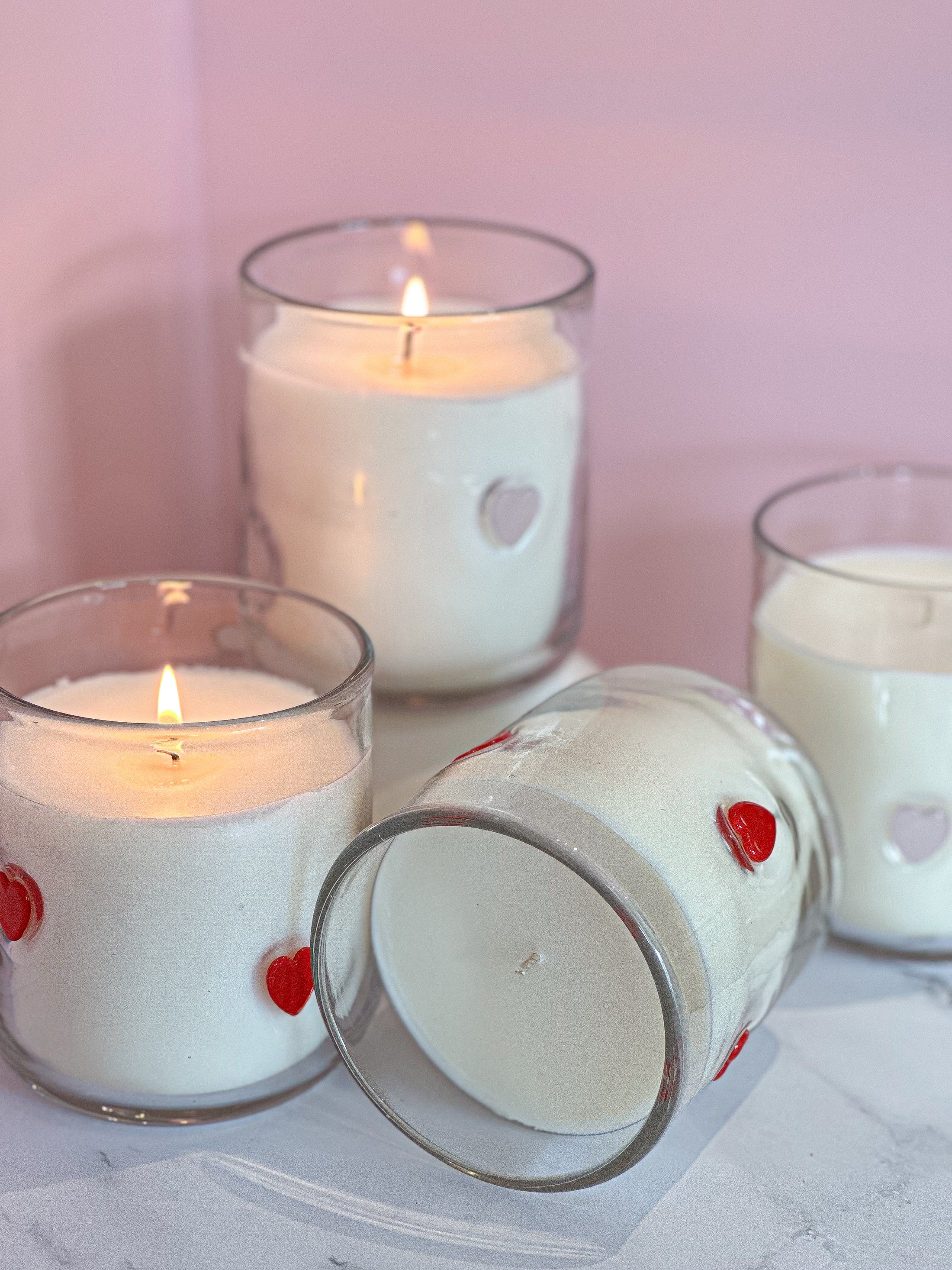 Red Hearts Icon Glass Candle