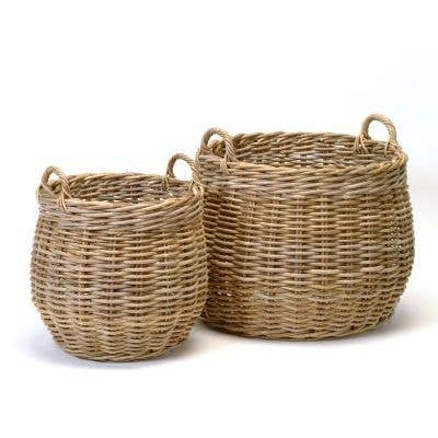 Rattan 2 Piece Basket Set - Large Size with Big Handles-Kind Reason Co.